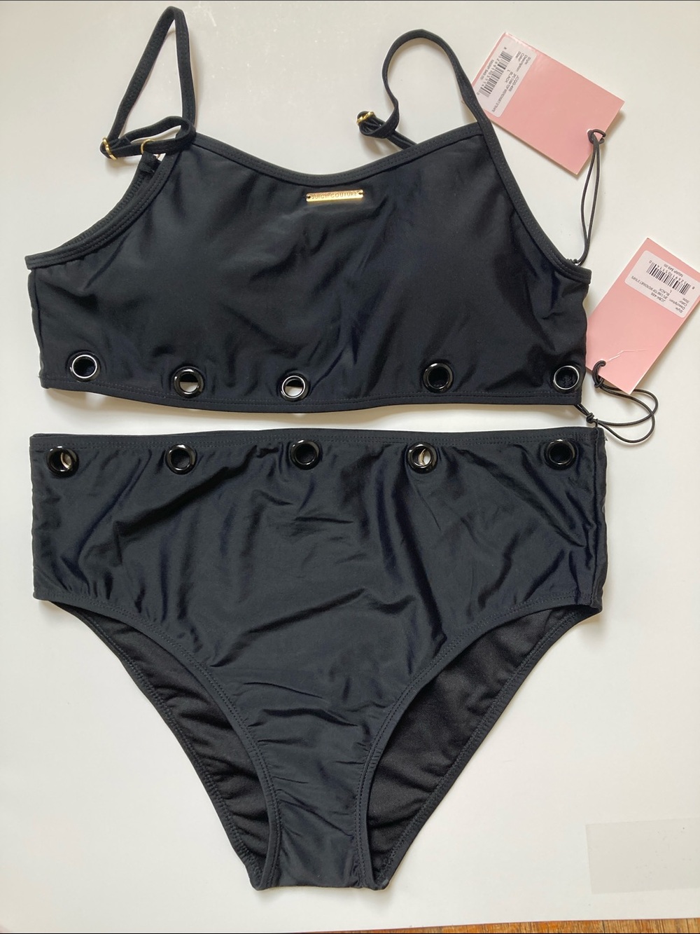 New Juicy Couture 2 Piece Swimsuit with Grommets Black L